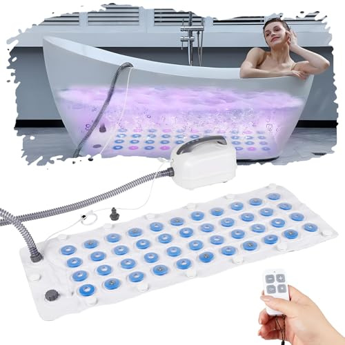 Bath Spa Mat, Air Bubble Whirlpool Massage Bathtub Mat with LED Lights | Portable Whirlpool Bath Tub Mat, with Pillow & Anti-slip Suction Cups, Massager with 6 Speed Bubbles for Home Relaxation