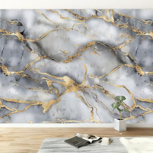 Fototapete Luxuriös Achat Vlies Tapeten B350 x H256 cm, Marmor Steintextur Streifen Wandtapete XXL Wanddeko Mustertapete Design Wand Dekoration Vliestapete Wohnzimmer Schlafzimmer Büro Flur