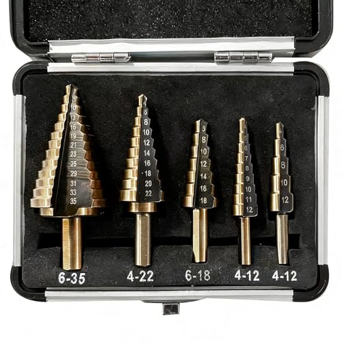 HSS 5-teilig 44 Größen Stufenbohrer Set, Metrisch Hochgeschwindigkeitsstahl, Kegelbohrer geeignet für Metall Holz und Kunststoff