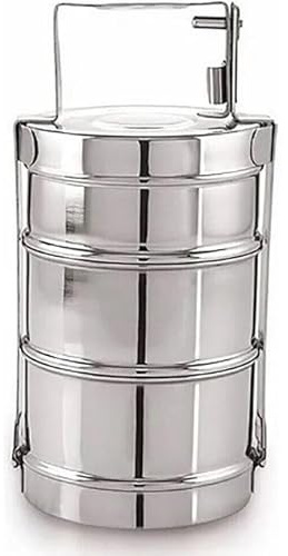 Vision4ever Large Stainless Steel TIFFIN Lunch Box Tiffin Round Food Container 10x3 Easy To Use