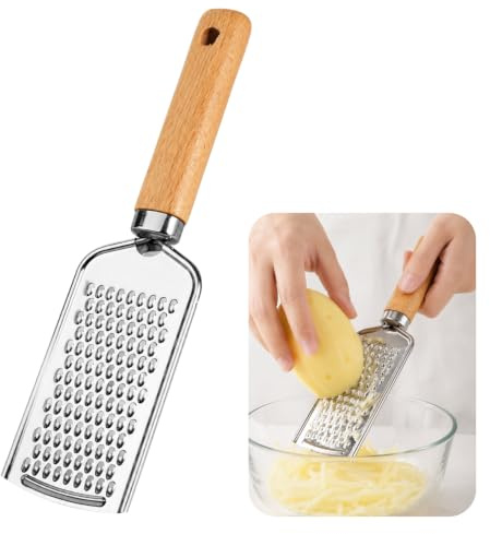 Canxyeun Cheese Grater,Rallador De Queso Parmesano Acero Inoxidable Con Mango De Madera De Haya,Rallador Fino Para Quesos Duros,Limón,Chocolate,Especias,Cocina 22x6cm,Compacto,Uso Diario