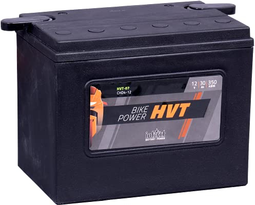 intAct - HVT BATTERIE DE MOTOCYCLE | Batterie pour scooter, moto, etc. Batterie sans entretien & anti-fuite. | HVT-07, CHD4-12, 66007-84, batterie 12V, 30 AH (c20), 350 A (EN) | Dim: 205x130x165mm