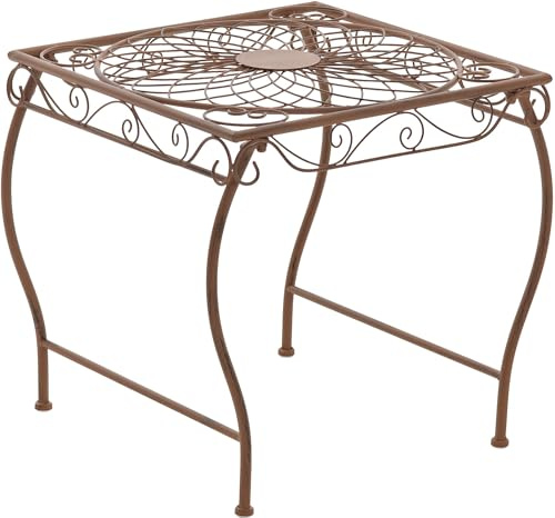 CLP Gartentisch aus Eisen Zarina, romantischer Beistelltisch im Jugendstil, wasserabweisend für Terrasse, Balkon und Garten, Farbe:antik braun