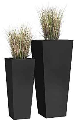 Casa Mina Pflanzkübel groß außen - Zink Blumenkübel Gross 85/65cm - Premium Blumenkasten für Draußen - Blumenkübel Frostsicher - Blumenkasten für den Garten 2er Set Schwarz - Rangoon