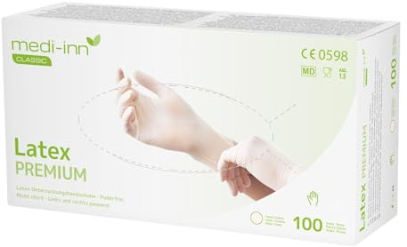 Medi-Inn+ Latex Premium Einmalhandschuhe, Gr. S, 10 x 100 Stück – puderfrei, naturfarben, für Medizin, Pflege & Labor