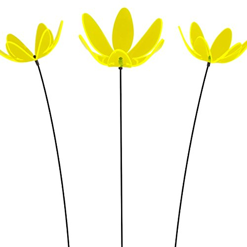 SUNPLAY Sonnenfänger Seerose in GELB, 3 Stück zu je 15 cm Durchmesser im Set + 70 cm Schwingstäbe