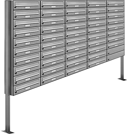AL Briefkastensysteme 48er V2A Edelstahl Stand Briefkasten rostfrei als 48 Fach Briefkastenanlage Freistehend DIN A4 in Postkasten Design modern