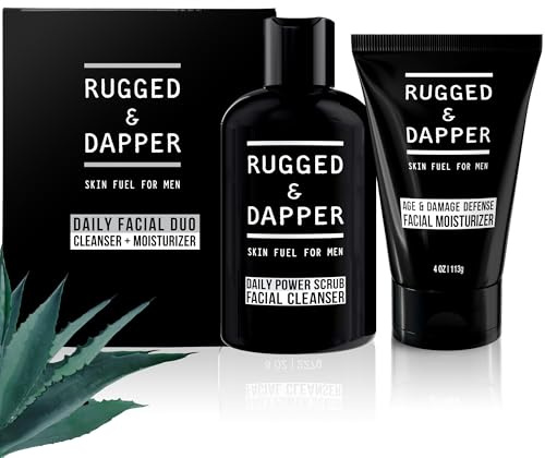 RUGGED & DAPPER - Daily Facial Duo - Skin Care Set - Age + Damage Defense Facial Moisturizer - Daily Power Scrub Cleanser - Natural & Organic Ingredients - For Dry Oily & Combo Skin