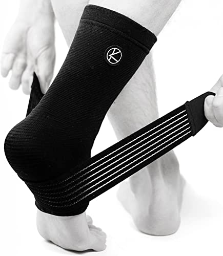 KARM Achilles Tendonitis Support - Achilles Tendon Support - Ankle Brace Sleeve for Women & Men, Ligament Damage, Plantar Fasciitis, Sprained Ankle, Running - Foot Wrap with Compression Strap (1pc)
