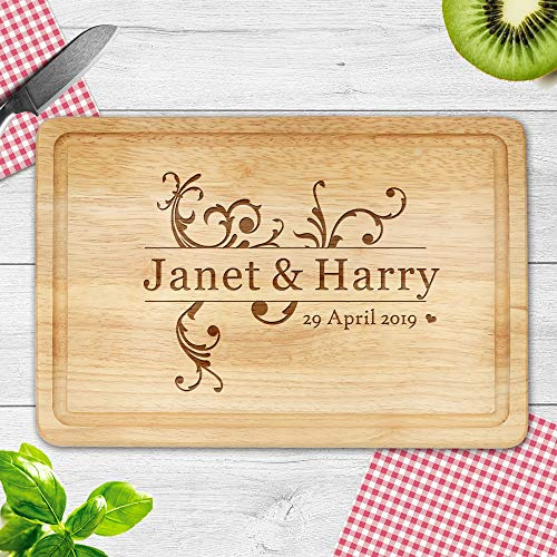 Personalised Chopping Board Cheese Board Oak Wooden Cutting Board for Wedding Anniversary Engagement Custom Gift for Friend Wife Aunt Colleague Design 06