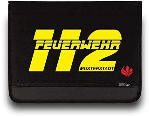 Personalisierbare Feuerwehr Schreibmappe SM-M00038 Organizer Konferenzmappe Gelb-Weiss von Roter Hahn 112