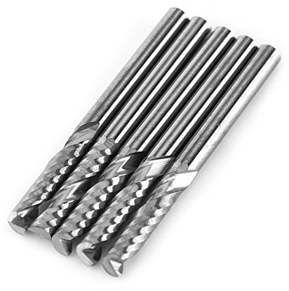 Cuifati Fresa a singola, 5 pezzi, 3.175 mm (1/8 ) - Carburo di tungsteno, Estremità sferica, Senza finitura, Taglio centrale, Spiral-router-bits