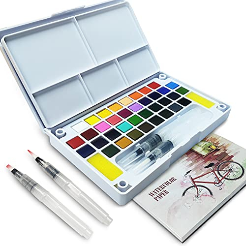Set Acquerelli Professionali 36 Colori - Pittura Solida Portatile per Principianti ed Artisti, Include Scatola di Acquerelli, Penna ad Acqua e Cartella Colori