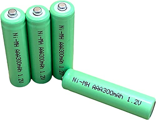 Dunamis 4pk Rechargeable Solar Light Batteries 1.2v NiMH AAA 300mAh - Suitable for Outdoor Garden Solar Lights ……(4pk, AAA 300mAh - Green Cell)