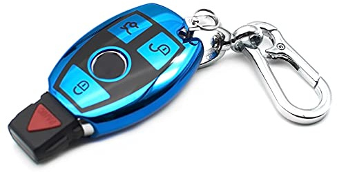 INFIPAR Fit for Mercedes Benz C E S G M CLS CLK G R Class Sprinter 300 Series Smart TPU Key Fob Remote Cover Case Shell Glove Pouch Holder Protector Keyless Entry Sleeve Accessory, w/ Key Chain, Blue