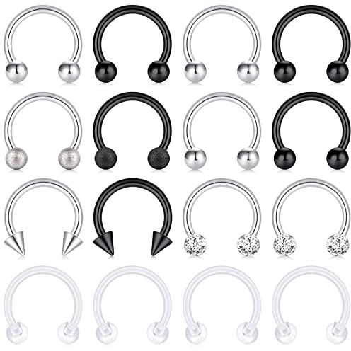 incaton 16G Septum Piercing 8MM Septum Ring Lippenpiercing Tragus Ohrpiercing Bioflex Hufeisen Circular Barbell Retainer Piercing Schmuck Schwarz/Silber