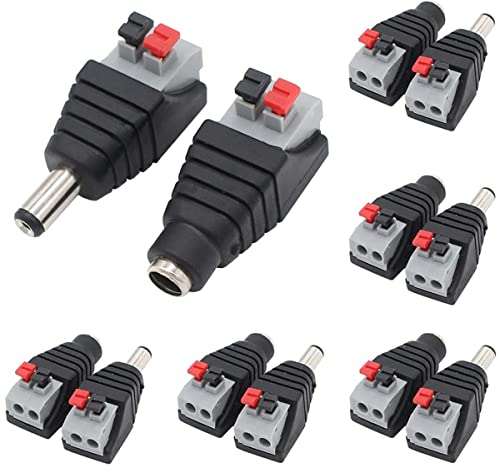 Greluma 6 paia di connettori di alimentazione DC da 5,5 mm x 2,1 mm (stile a pulsante), 6 adattatori di alimentazione DC maschio + 6 femmina da 12 V per telecamera CCTV, striscia luminosa a LED