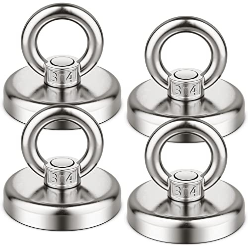 FINDMAG Fishing Magnets, 4 Pack 45kg（100 LBS Super Strong Neodymium Magnetic Hooks Heavy Duty, 32mm Rare Earth Magnet