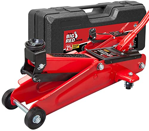 Big RED TAM825013S Torin Hydraulic Trolley Floor Service/Floor Jack with Blow Mold Carrying Storage Case, 2.5 Ton (5,000 lb) Capacity, Red