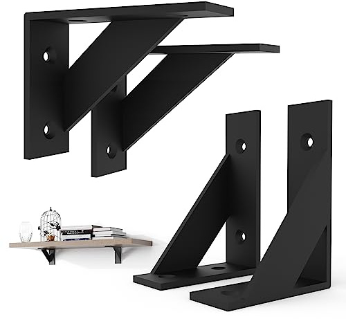 SOGAL Shelf Bracket 3 Inch x 4 Inch,Black Shelf Brackets,Small Shelf Brackets,Shelf Support Angle Brackets for Shelves, Heavy Duty Shelf L Brackets 4Pack