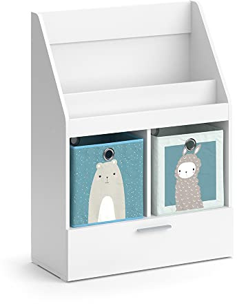 Vicco Kinderregal Luigi, Weiß, 72 x 96.2 cm mit Schublade und 2 Faltboxen Opt.1, zur Aufbewahrung von Spielzeug und Büchern geeignet
