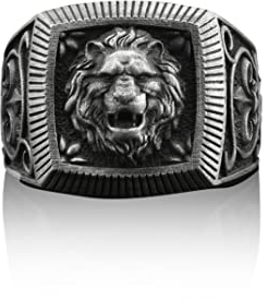 BySilverStone Jewelry - Handgefertigter Löwe-Siegelring Aus Sterlingsilber Für Männer, Löwe-Tier-Siegelring, Löwe-Sternzeichen-Ring, Löwe-Astrologie-Siegelring, Löwe-Silberschmuck