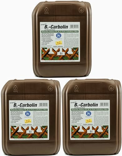 3x 5L B-Carbolin Holzlasur + 1x KOVA Bildmagnet! Öl Holzfarbe für optimalen Holzschutz Farbe Braun Ideale Zaunfarbe, 3x 5 L Liter Holzschutzlasur Wetterfest für Außen und Innen, ähnlich Holzlack