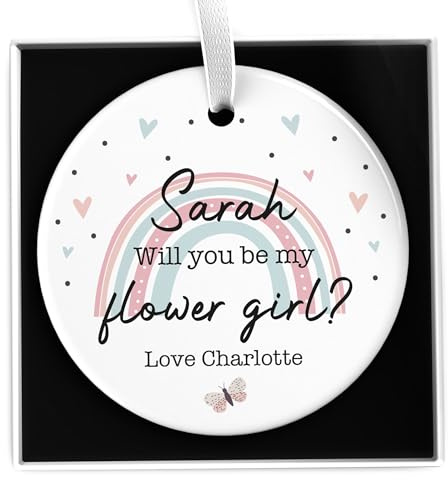 Beecreative Will You Be My Flower Girl Gifts For Kids - Flower Girl Proposal - Ceramic Heart Or Circle Keepsake - With Gift Box