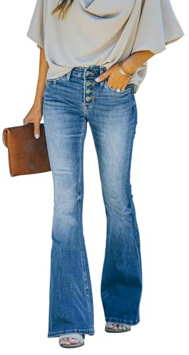 KUNMI Jeans Acampanados para Mujer, Cintura Alta, Pierna Ancha, Corte de Bota, Pantalones de Mezclilla elásticos, Bb006-azul, 8 US