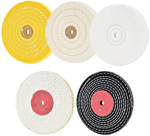 Lot de 5 disques de polissage de 150 mm avec trou de mandrin de 12,7 mm pour ponceuses, spirales, cousus, miroir, coton