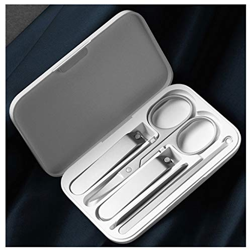 Set de Manicura Pedicura Herramientas for el cuidado facial blanca del hogar, 5 piezas Nail Clippers Conjunto belleza del acero inoxidable tijeras de uñas oblicuo Caja de empaquetado Manicura Pedicura