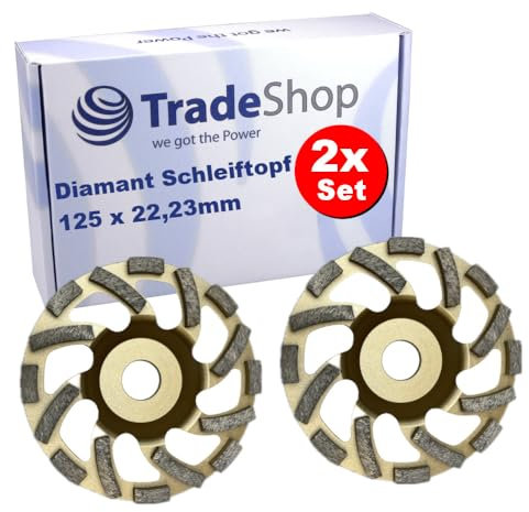 Lot de 2 disques de ponçage diamantés professionnels Trade-Shop Turbo Segment - 125 x 22,2 mm - Compatible avec meuleuse d'angle DeWalt Eibenstock Hilti Flex Collomix