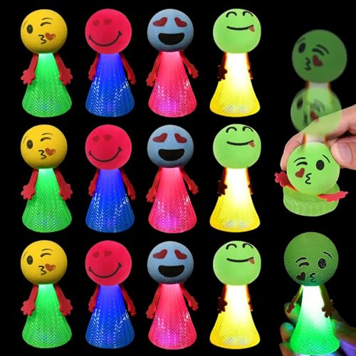 Seasboes 12 Stück Feder Leucht Springendes Spielzeug, LED Jumping Spielzeug, Spring Launchers Toys, Hüpfende Partygeschenke für Erwachsene, Glow in The Dark, Geburtstag Gastgeschenke