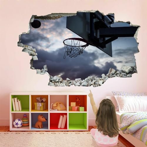 3D Durchbruch Wandsticker, Basketball Wandtattoo Wanddeko Aufkleber, Sport Wanddurchbruch sticker für Raumdekoration Wohnzimmer Kinderzimmer Junge Mädchen Teenager Zimmer 110x70cm