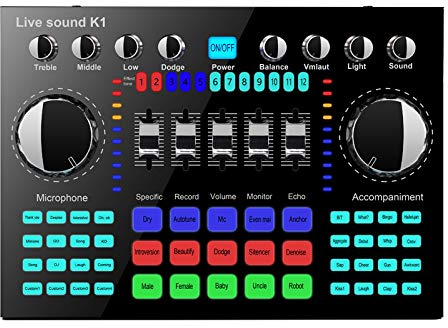 Qoekacy K1 Computer Phone Voice Changer HIFI Live Sound Card Mixer Board Streaming Audio Bluetooth 5.0 Universal