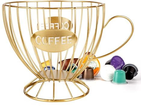 Guolich Kaffekapselkorg, kaffekapslar kapselhållare, förvaring för kaffekapslar, apakorg, för förvaring av kaffekapslar och frukt för disk och kaffebar Guld