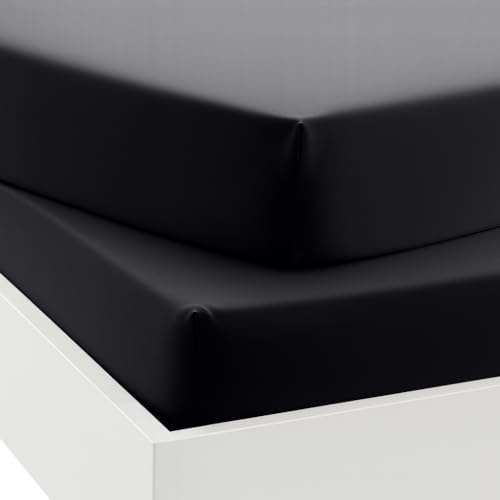 2 Pack Anti-Allergy Anti-Bacterial Brushed Microfibre Fitted Bed Sheet - 28cm Depth, Easy Care, Fade Resistant (Black, Double)