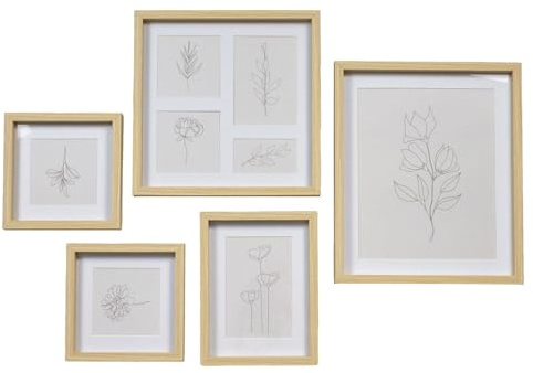 Carousel Home Set Of 5 Gallery Photo Frames | 5 Piece Wooden Multi-Size Picture Frame Collection | Wall Mounted Multiple Picture Frames