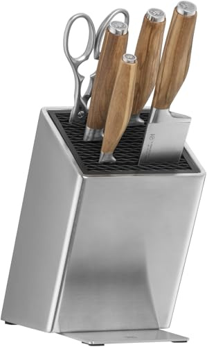 WMF Grand Gourmet Messerblock mit Messerset 6teilig, Messer Holzgriff, Made in Germany, 4 Messer geschmiedet, Olivenholzgriff, Messer geschmiedet, Schere, FlexTec Messerblock aus Edelstahl
