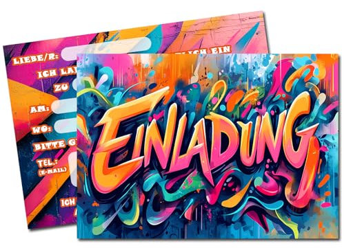 Vielucks 15 x Original Graffiti Einladungskarten - DIN A6,Einladungskarten Kindergeburtstag Junge Mädchen,Geburtstagseinladungen,Partyeinladungen,Einschulung Einladungskarten,Party deko (Farbenfroher)