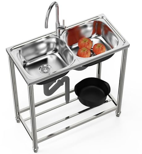 TYTFTDLD Unabhängiges praktisches Waschbecken mit drehbarem Wasserhahn, geeignet für Wäscherei, Garage, Garten, Outdoor komplettes Spülenset, praktische Doppelwaschbecken[82 * 78 * 43cm]