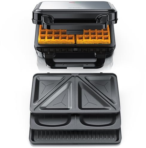 Arendo -Sandwichmaker mit Wechselplatten - Waffeleisen doppelt - 4 in 1 - Panini Maker Kontaktgrill - Antihaftbeschichtung - BPA frei - Temperaturkontrolle – Sandwich Maker - Sandwichtoaster