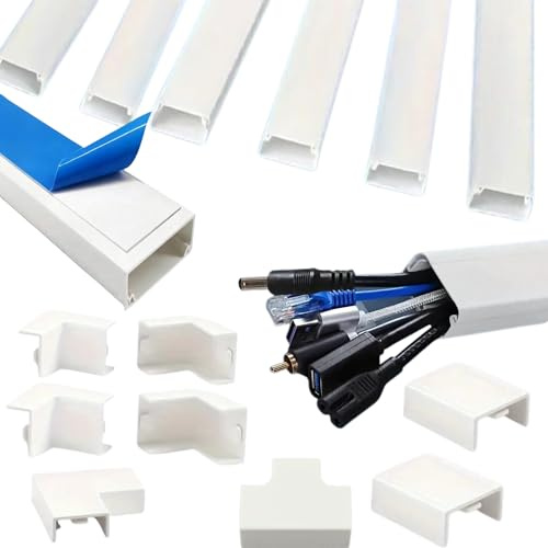 6x1metro (40x25mm) Canaleta Cables Pared Adhesivo con 8 Accesorios | 6 Canaletas Cables de 1metro de Largo y 8 Accesorios - Cubre Cables Color Blanco para Proteger o Esconder Cables