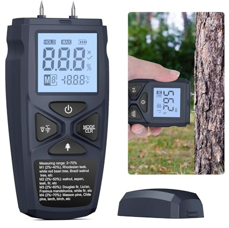 Feuchtigkeitsmessgerät Holz Auflösung 0,1% Ultra Hohe Genauigkeit Schnelle Reaktion Digitaler Feuchtigkeitsmesser Holzfeuchtemessgerät Feuchtigkeitsdetektor Messgerät für Holz Papier Wand (Blau)