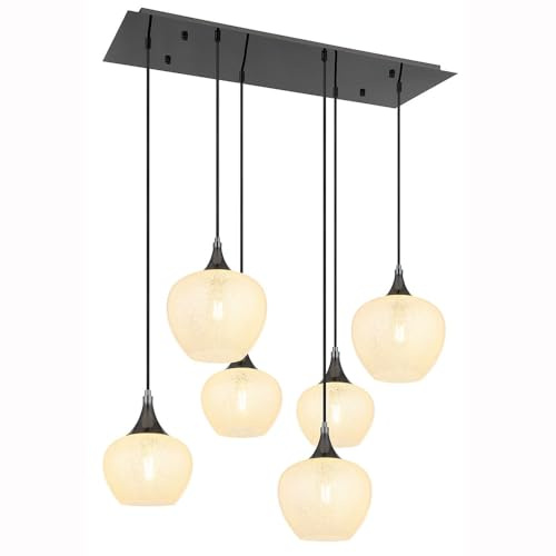 GLOBO Pendelleuchte Hängelampe Esszimmerleuchte 6 flammig Glas schwarz-matt L 86 cm