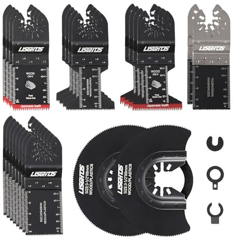 LISGHTJS 27 PCS Oscillating Tool Accessories Universal Wood Metal Oscillating Multitool Quick Release Tool Kits Fit Fein Multimaster, Ryobi, Bosch, Dremel, Rockwell, Makita More