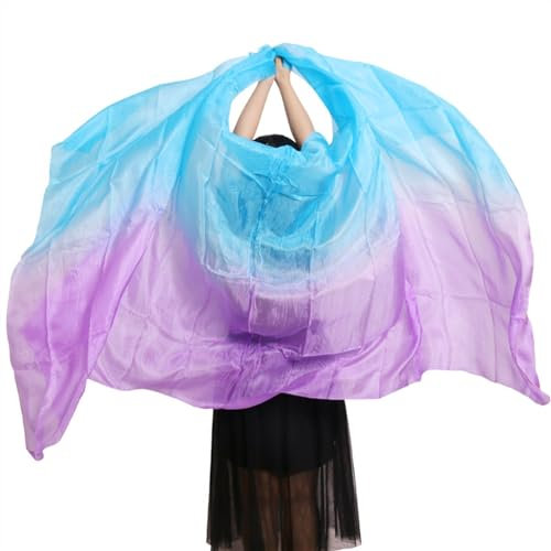 TGDGFKIAS Bauchtanz Schleier Bauchtanz Fächer, Bauchtanz Schleier Schal Damen Schal Kostüm Accessoire Handgefertigter gefärbter Schleier aus Reiner natürlicher Seide(Color 5-ye,XXL- 400X114cm)