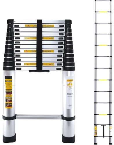 Telescopic Ladder 4.1M/13.5FT Thickened Aluminium Extension Telescoping, Folding Telescoping Ladders For Outdoor Building, Rooftops Attic, Max Load 330lbs/150kg