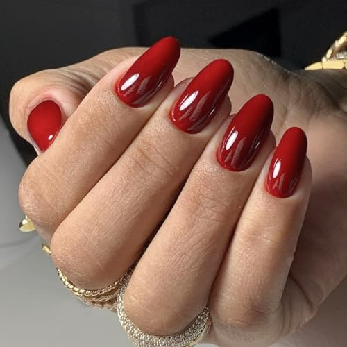Ceboic 24 Stück Weinrot Press on Nails Mittel Mandel Fingernägel Zum Aufkleben Einfarbig French Fake Nails Wiederverwendbares Künstliche Nägel Almond Acryl Full Cover Kunstnägel für Frauen