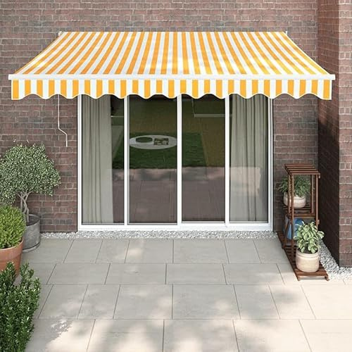Tenda da sole elettrica con manovella, 3,5 x 2,5 m, giallo/bianco, perfetta protezione solare per giardino e terrazza, durevole e facile da usare